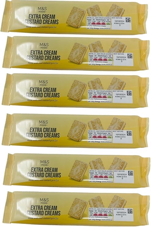 Premier Life M&S Extra Cream Custard Creams 165g x6 | Crunchy biscuits sandwiched together with an extra thick layer of smooth vanilla flavoured cream