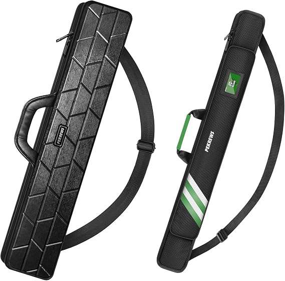 PEKREWS 1x1 Soft Cue Bag Green & 4x4 Hard Pool Cue Case Black Set