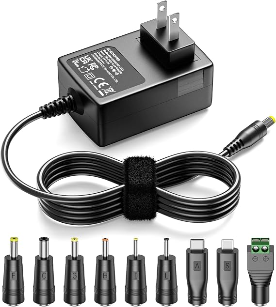 6V 2A Power Supply Universal AC/DC Adapter Charger Power Cord | 9 Interchangeable Plugs, 5.5mm2.1mm, Compatible with 6V Ride on Toy LED Strip Light