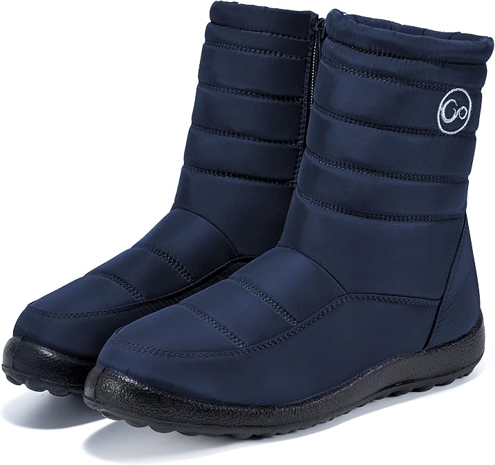 Alicegana Womens Winter Snow Boots for Women Waterproof Warm Fur Lining Mid Calf Boots with Zipper Comfortable Outdoor Shoes