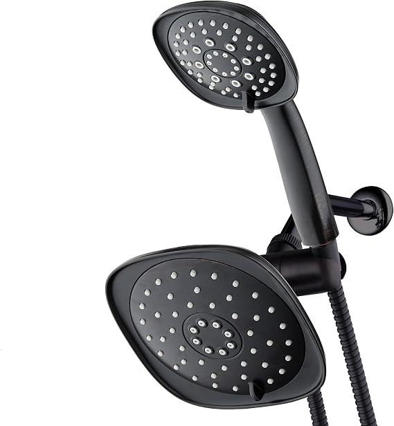 AquaDance Luxury Square High-Pressure Giant 7.3" Rain Shower Head/Handheld Spa Combo. Extra-Long 72" Stainless Steel Hose, 3-way Flow Diverter, Oil-Rubbed Bronze Finish