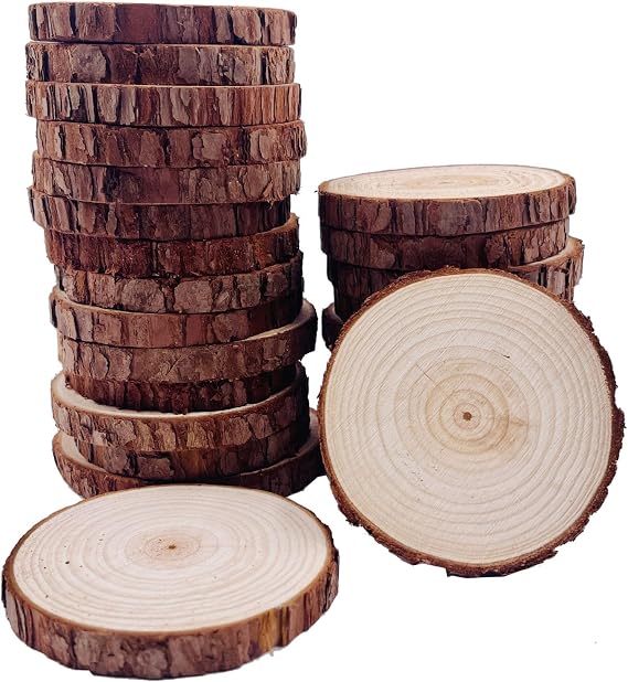 Natural Wood Slices 25 Pcs 8-9cm Unfinished Wood Craft Kit Undrilled Wooden Circles Without Hole Tree Slice with Bark for Arts Painting Christmas Ornaments DIY Crafts