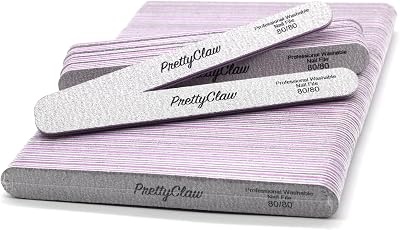 PrettyClaw | 50pc Professional Nail File 8080 Grit Zebra Acrylic Nail Files Plastic Center Double Sided Zebra Emery Board for Nails Washable 7 inch Nail File