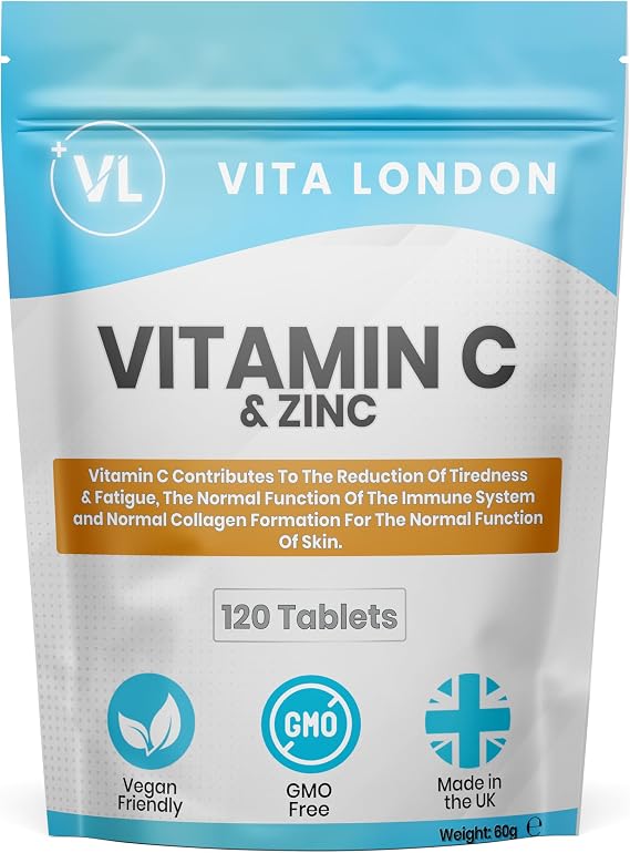 Vitamin C &amp; Zinc 1200mcg | 120 High Strength Vegan Tablets (Not Capsule or Powder) | Made in UK | for Normal Immune System | Supplement for Men &amp; Woman