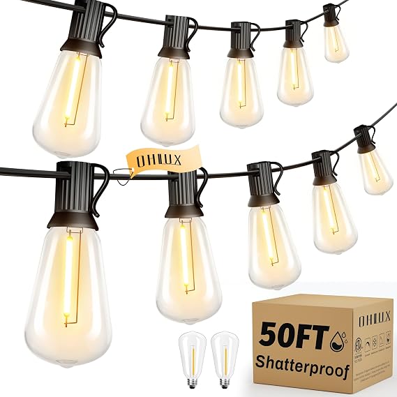 OHLUX Exterior Hanging Lights,180FT Connectable Outside Patio Lights with 94 Shatterproof LED ST38 Vintage Bulbs,2200K Connectable & Waterproof