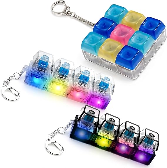 3PCS Keyboard Fidget, Fidget Keyboard, Multi-functional Keychain with Lamp Clicker Decompression Gift for While Away Time Easy to Carry