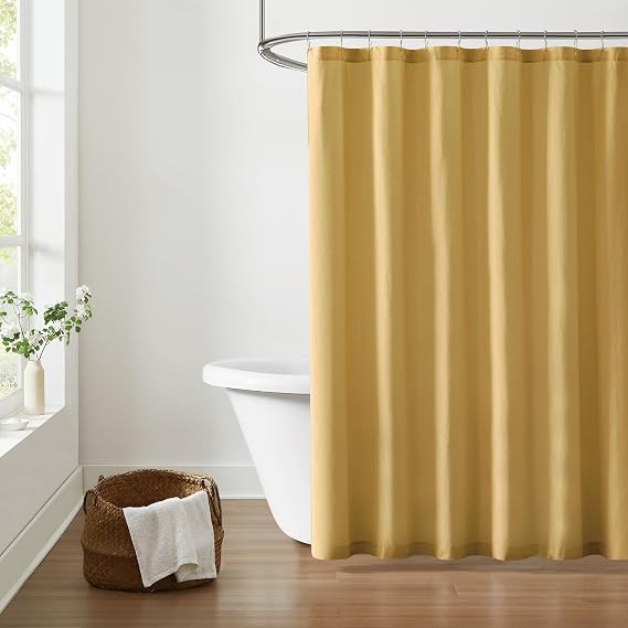 Brooklyn Loom Solid Cotton Percale Mustard Yellow Shower Curtain, Solid Color Themed, Oeko-TEX Certified Confidence