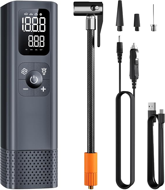 T15-A Portable Tire Inflator | 150 PSI Air Compressor w/ Precise LED Display, Multi-Purpose Suitable for Vehicle, Motorcycle, Balls, Swimming Rings