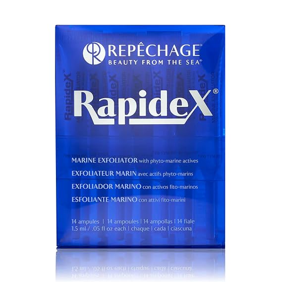 Repechage Rapidex Marine Face Exfoliator 14-Day Nightly Program with Seaweed Extracts, Multi-Fruit Glycolic & Lactic Acids 14 Uni-Dose Face Exfoliant Ampules for Smoother, Refined Skin Texture