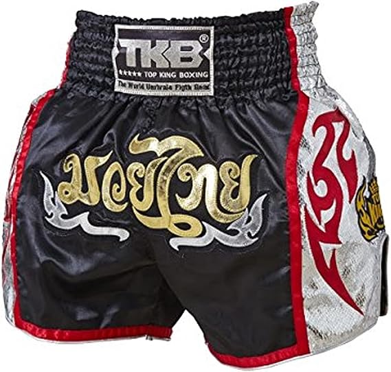 TOP KING Boxing Muay Thai Shorts Trunks Normal Style (122 - Black/White,Medium)