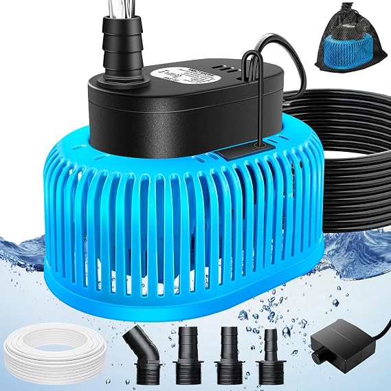 Pool Cover Pump Above Ground, Automatic Water Sensor, Sump Pump for Pool Draining, Pool Cover Water Removal 4 Adapters, 16ft Hose & 25ft Power Cord, 850 GPH (Blue)