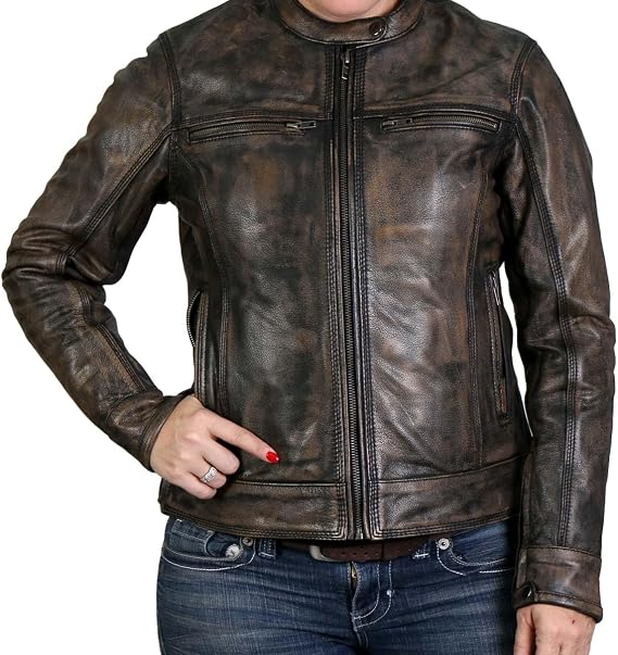 Hot Leathers Women's Brown Motorcycle Jacket JKL1024