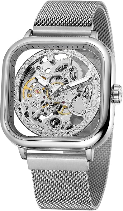 BESTKANG Fashion Mens Automatic Stainless Steel Wrist Watch Transparent Skeleton Self-Winding Watches Men