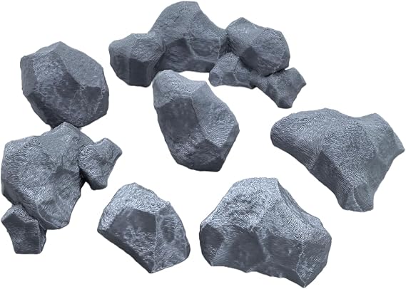 7PCS Stone Boulder Bundle,Rock Terrain 40K DND Terrain Scenery for Tabletop 28mm Miniatures Wargame 3D Printed Paintable Grey