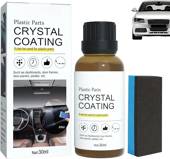 Car Plastic Restorer, Automotive Bumper & Trim Restorer Kit with Sponge Wipe, Plastic Scratch Remover for Car Interior & Exterior, Long-Lasting Crystal Coating Agent, Plastic Renovator for Car