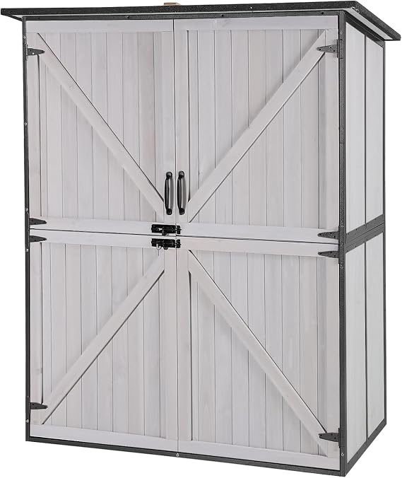 Aivituvin Outdoor Storage Shed Upgraded with Strong Metal Frame Garden Tool Shed Storage House Cabinet with Adjustable Shelfs and Wooden Floor 4.6 x 2.42FT (Off-White)