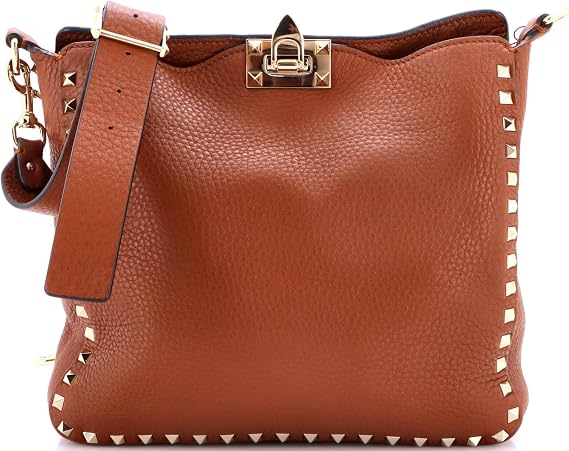 Pre-Loved Rockstud Flip Lock Messenger Bag Leather Medium, Brown