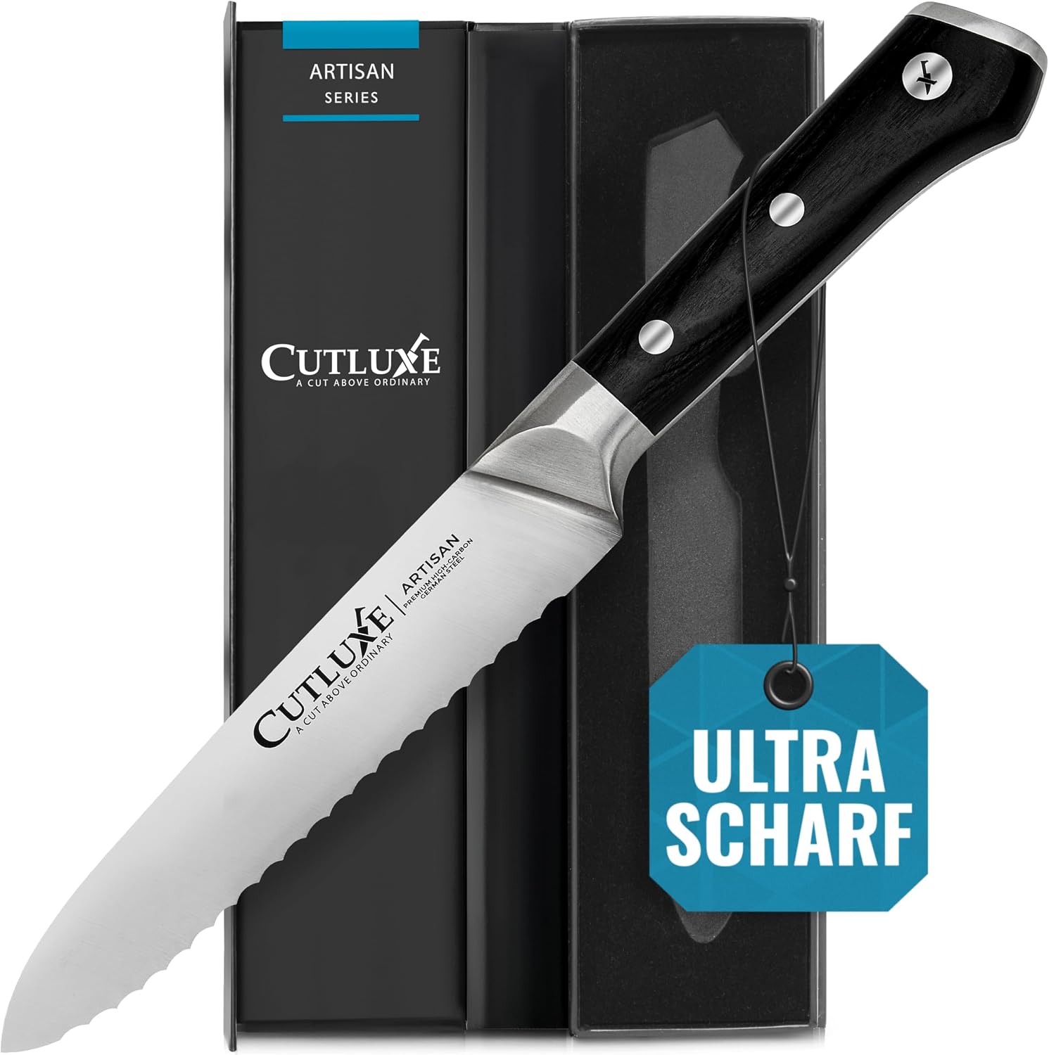 Cutluxe Utility Knife - 13 cm Serrated Edge Utility Knife - Ergonomic Design & Extremely Sharp - Artisan Series