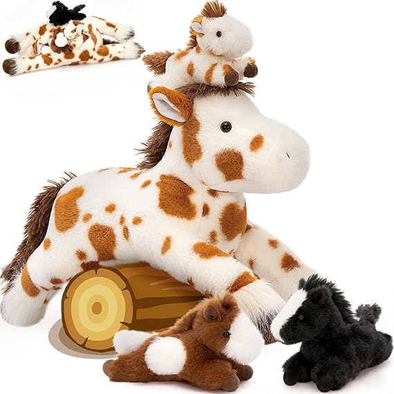 MaoGoLan 4 Pcs Spotted Horse Stuffed Animal with Baby Pony Plush Toy, 21"