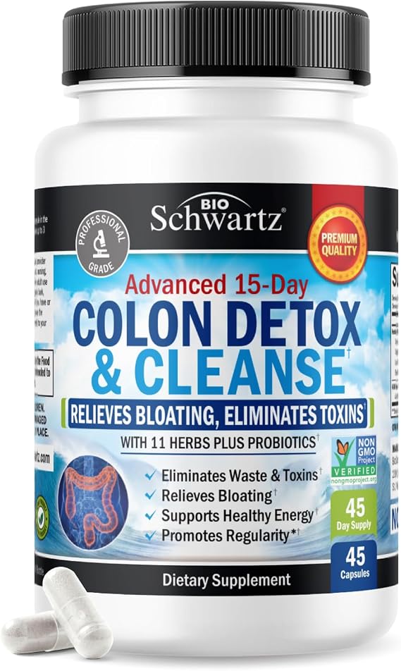 Colon Cleanser and Detox for Digestive Support - 15 Day Fast-Acting Extra Strength Cleanse with Probiotic Fiber, Psyllium Husk and Noni for Constipation Relief and Bloating Support, Non-GMO, 45 Count