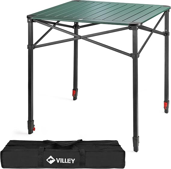 VILLEY Aluminium Folding Table with Carry Bag Folding Camping Table Made of Aluminium Foldable Balcony Table Garden Table for Picnic Camping and