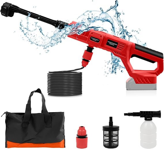 Cordless Cleaner Tool Compatible with Milwaukee18V Battery, Cordless Car Cleaning Tools with 6-in-1 Nozzle Foam Pot, 16ft Hose for Car, Home, Lawn, Garden, Fence (Body Only)