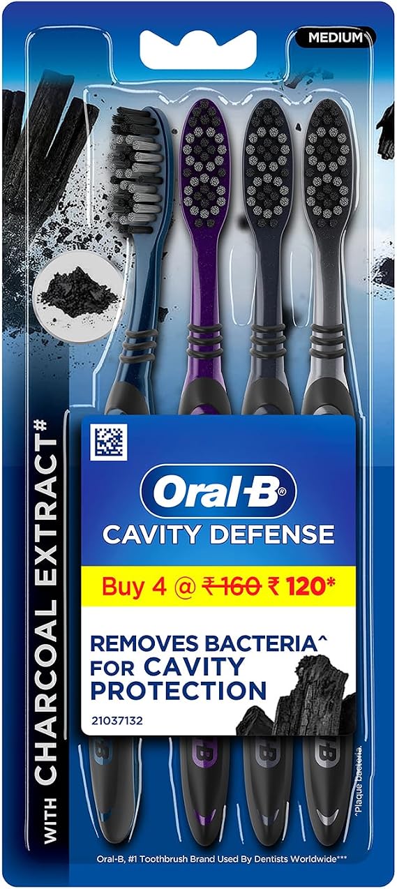 Oral-B Cavity Defense 123 Black Toothbrush Medium (Pack of 4)