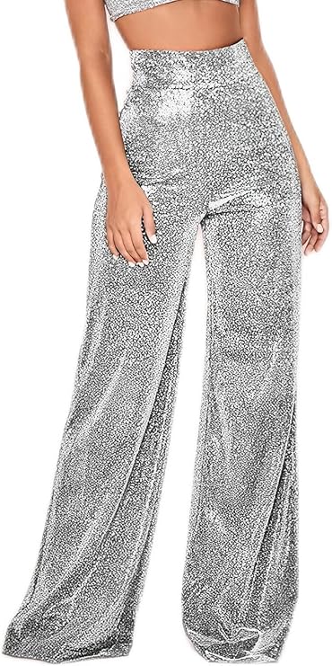 Women's Sexy Metallic Sparkly Wide Leg Pants Trousers for Party Casual Dance