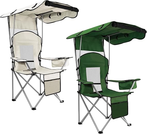 BDL Camping Chair with Canopy Shade Portable Folding Beach Chairs with Cooler, Mesh Backrest, Cup Holder, and Pocket for Camping, Fishing, Beach, and
