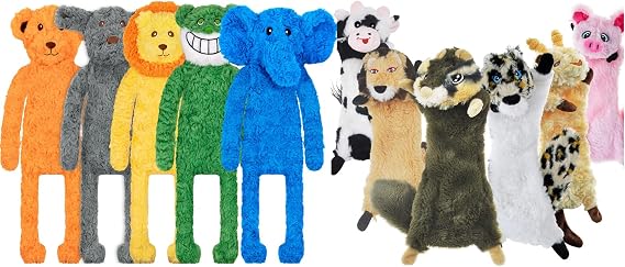 SHARLOVY Dog Squeaky Toy No Stuffing 6 Pack and 5 Pack, Dog Toys Crinkle for Small Puppy, Durable Chew Plush Cute Animals Natural for Teething Pet