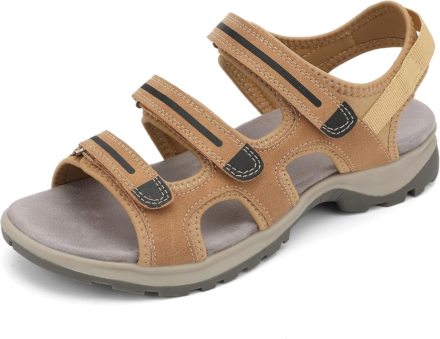 UBFEN Womens Hiking Walking Sandals - Arch Support Open Toe Adjustable Strap Sandals Comfortable Sport Outdoor Shoes