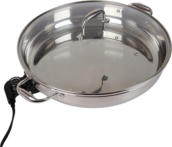 CucinaPro XL Electric 16" Skillet, 18/10 Stainless Steel Pan with Lid