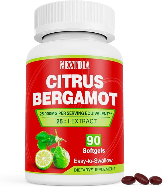 Citrus Bergamot Supplement 1000mg with Plant Sterols 400mg, Omega-3 (EPA & DHA), Coq10 & Turmeric, Citrus Bergamia 25:1 Extract - 90 Softgels