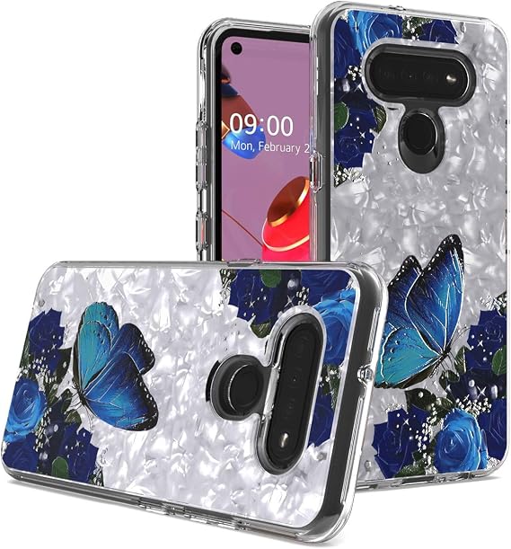 for LG K51, LG Reflect (LM-K500) - Embossed Image Clear Phone Case - AC6 Blue Butterfly