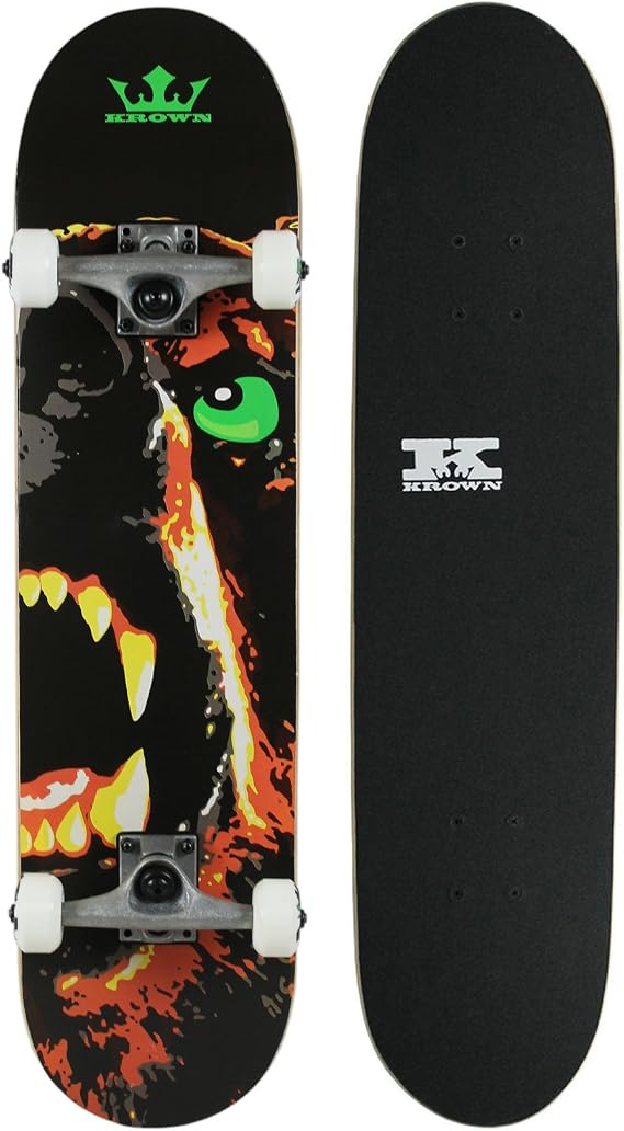 Krown Rookie Animal Skateboard - Pro Style Quality - Maple 7-Ply Deck, Aluminum Trucks, Urethane Wheels, Precision Bearings - The Perfect Beginners First Board