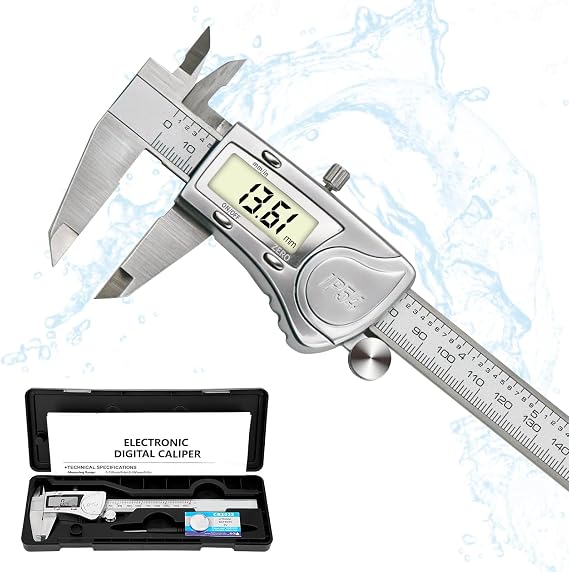 Digital Caliper Measuring Tool,150mm/ 6 Stainless Steel IP54 Waterproof Electronic Micrometer Caliper with Large LCD Display for Jewelers, Woodworkers