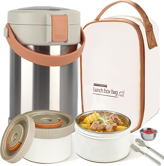 LINMAGCO 52 Oz Thermal Food Flasks for Hot Food, 1.5L Soup Containers, 7.87in 2 Layer Stainless Steel Insulated Hot Food Flask, Thermal Lunch Box, Soup Flask, Food Warmer for Men, Women