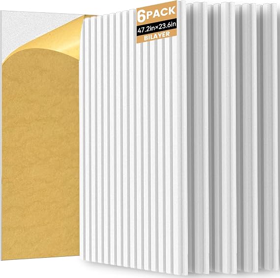 RITOLLO 6 Pack Bilayer Thickened-Sound Proof Wall Panels 47.2"x23.6"x0.72" High Density Acoustic Panels for Interior Wall Decor, Home, Studio (White)
