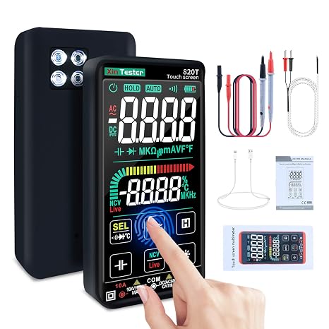 Xin Tester Digital Multimeter Smart Touch Screen Auto-Ranging 9999 Counts TRMS Rechargeable Multi Tester NCV Voltmeter Ohmmeter Tests Current Voltage Resistance Capacitance Frequency Diode Temperature
