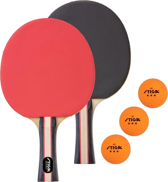 STIGA Performance 2 or 4 Player Table Tennis Set USATT Approved Rackets and 3-Star Balls 5-Ply Blade & Flared Handle Perfect for Skill Development