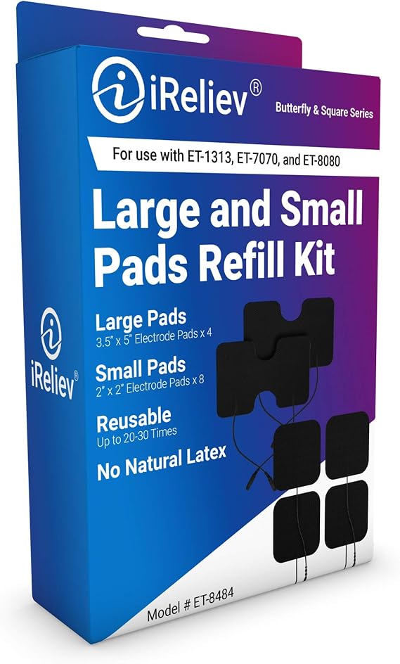 iReliev OTC Large and Small Electrode Pads Refill Kit, 12 Electrodes. 8 Small and 4 Large Electrode Pads