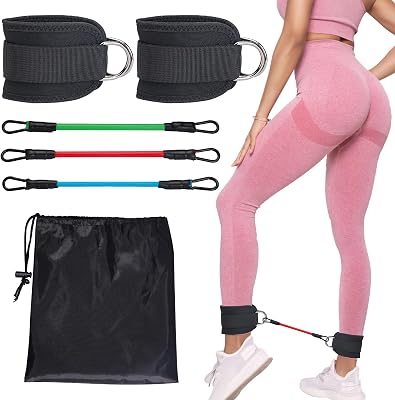 Ankle Resistance Bands with Cuffs Ankle Bands for Working Out Exercise Bands for Leg, Hip, Booty Training Ankle Straps with Exercise Bands for Butt Lift Women Men Great for Home Workouts and Fitness