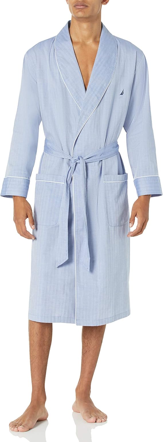 Nautica Men's Long Sleeve Lightweight Cotton Woven Robe
