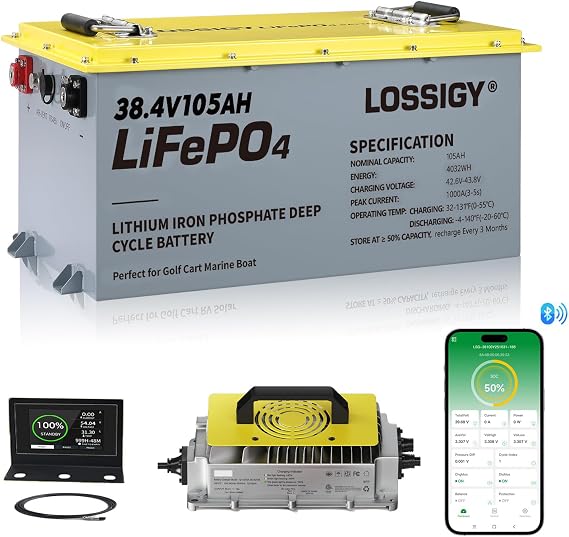 LOSSIGY 36V 105AH LiFePO4 Lithium Battery with 100A BMS, Deep Cycle Power Supply, Perfect for Solar System, RV, Marine, Off Grid