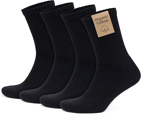 GoWith 4’ ORGANIC COTTON Bottom Towel Men's Women's Sports Socks, Black White Gray Ecru Socket Size Tennis Socks, Ribana Knitted Seamless Retro Socks 3504