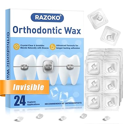 RAZOKO 24 Count Orthodontic Silicone Wax Dots, Clear Invisible Braces Wax for Brackets & Aligners, Individually Wrapped Hygienic Packs, PFAS-Free & Waterproof, Long-Lasting Stay-Put Fit