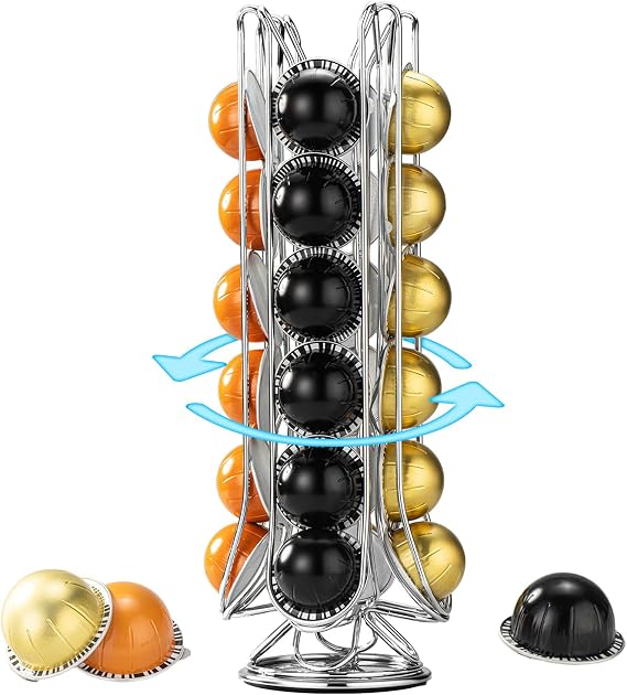 Vertuo Pod Holder,Coffee Pods Holder Stand for Nespresso Vertuo Pods,360 Rotating Coffee Pod Storage for 24 Pods Space-Saving Coffee Station Organizer