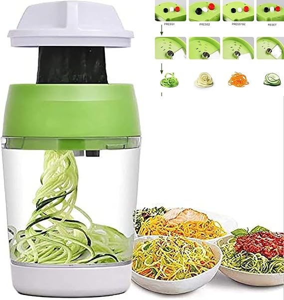 5 in1 Handheld Spiralizer Vegetable Slicer, Green, Plastic, ABS, Stainless Steel