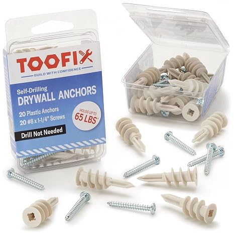 Self Drilling Drywall Plastic Anchors with Screws Kit (20 Pack)