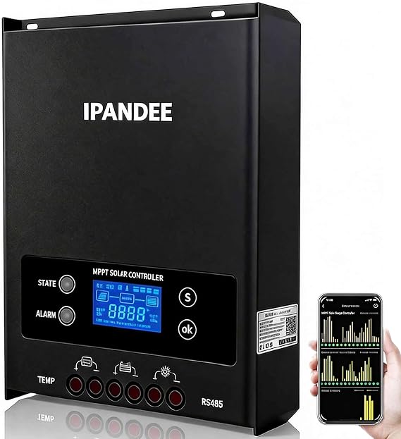 60A MPPT Solar Charge Controller 200VDC Max Input,99.9% Efficiency,12V/24V/36V/48V Auto,APP Monitoring,60 Amp LCD Display Solar Panel Regulator for Lithium/Lead-Acid Battery,Solar System RV Off-Grid